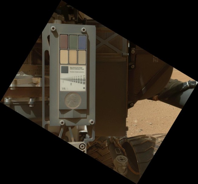 A calibration target intended for the camera attached to the robotic hand. Photo: NASA/JPL-Caltech/Malin Space Science Systems.