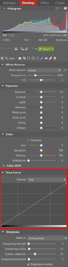 How Do You Fix Unhealthy Skin Tone - where to find tone curve in ZPS